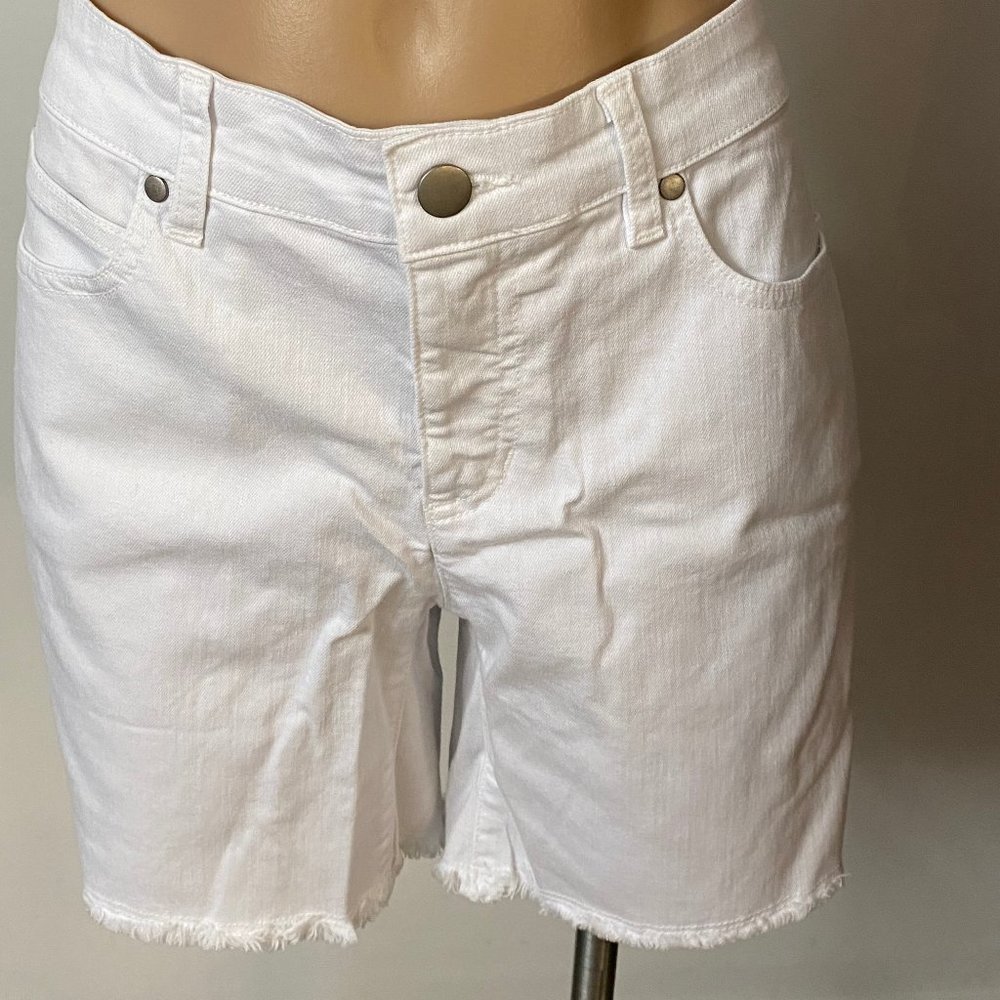 EILEEN FISHER White Organic Cotton Stretch Denim Cut Offs Shorts 6 $148